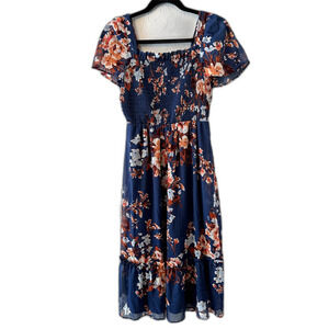 LC Lauren Conrad flowley summer spring sun dress  navy blue floral womens Small